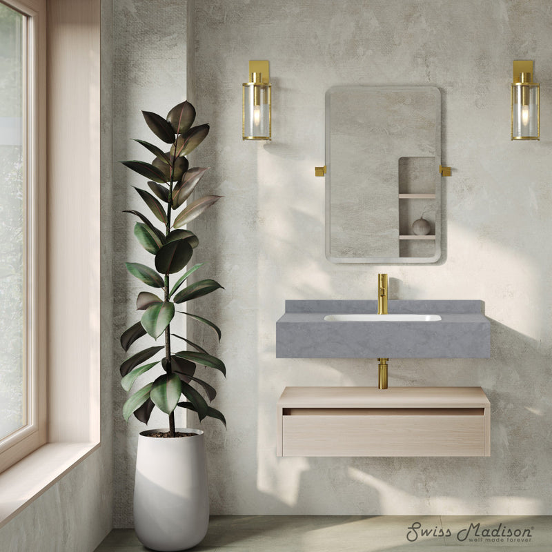 Avancer 36" Wall-Mounted Bathroom Vanity in White Oak with Charcoal Gray Sink Top