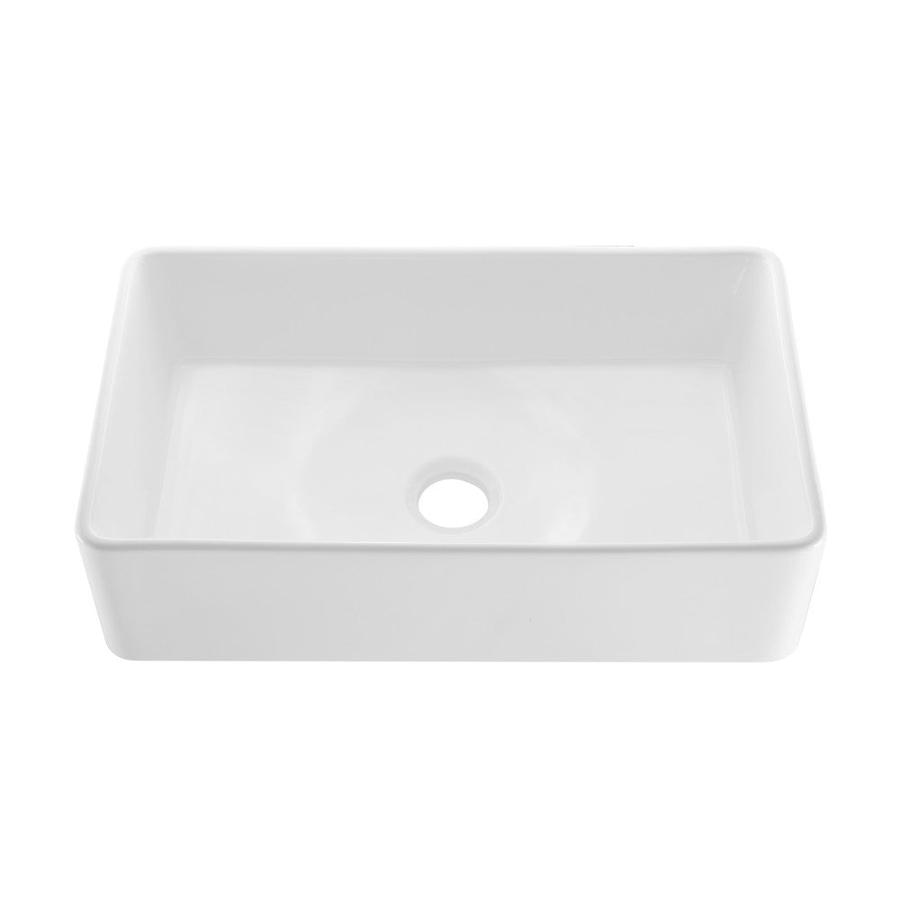 Elegance 33" x 20" Single Basin Fireclay Farmhouse Kitchen Sink in Glossy White