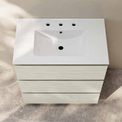 Liberte 30" Freestanding Bathroom Vanity in White Oak with 3-Hole Widespread Sink Top