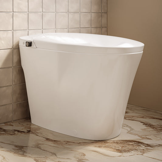 Hugo U Power Flush Tankless Toilet 10" Rough-in 1 GPF Non-Electric ADA Toilet with Integrated Tank and Manual Bidet in Glossy White