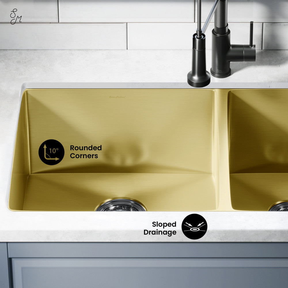 Rivage 33 x 20 Stainless Steel, Dual Basin, Undermount Kitchen Sink in Gold