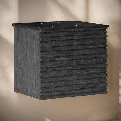 Cascade 24" Wall-Mounted Bathroom Vanity in Black Oak with Black 3-Hole Widespread Sink Top