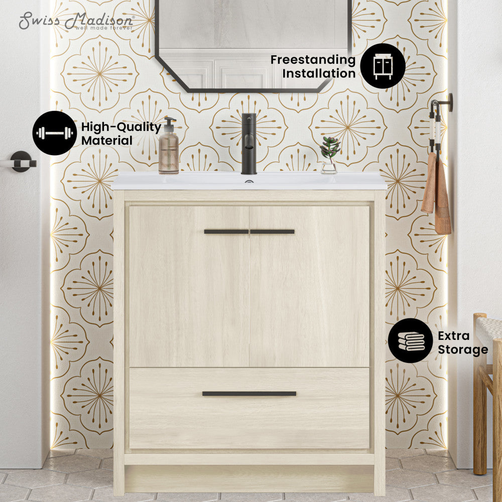 Virage 30" Freestanding Bathroom Vanity in White Oak