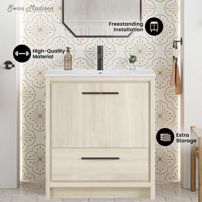Virage 30" Freestanding Bathroom Vanity in White Oak
