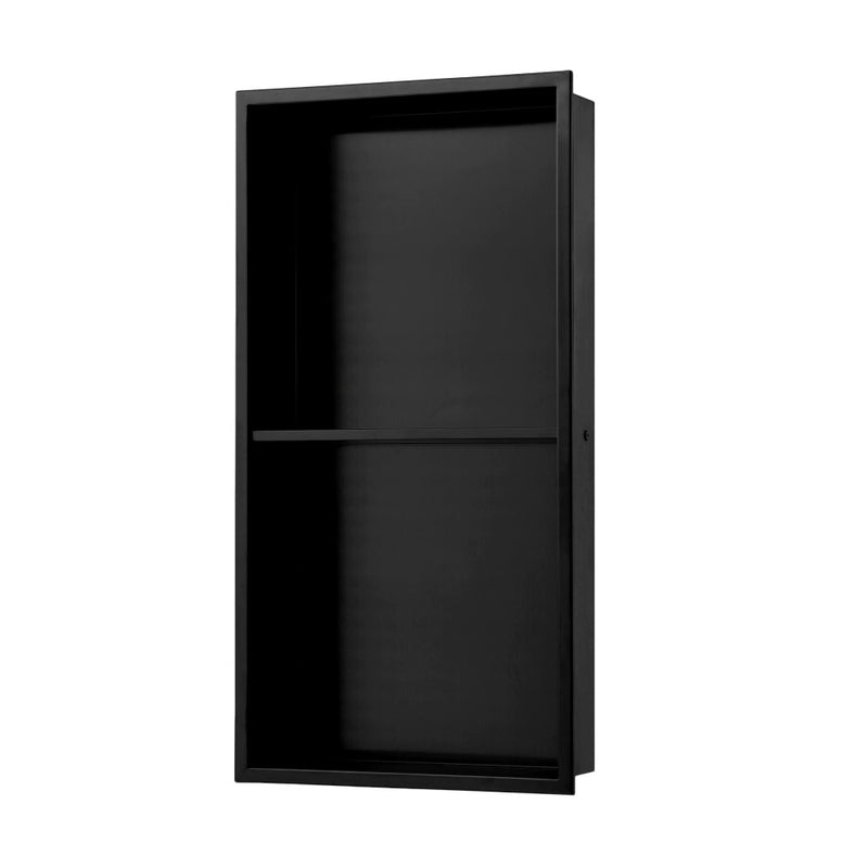 Voltaire 12" x 24" Stainless Steel Double Shelf Wall Niche in Matte Black