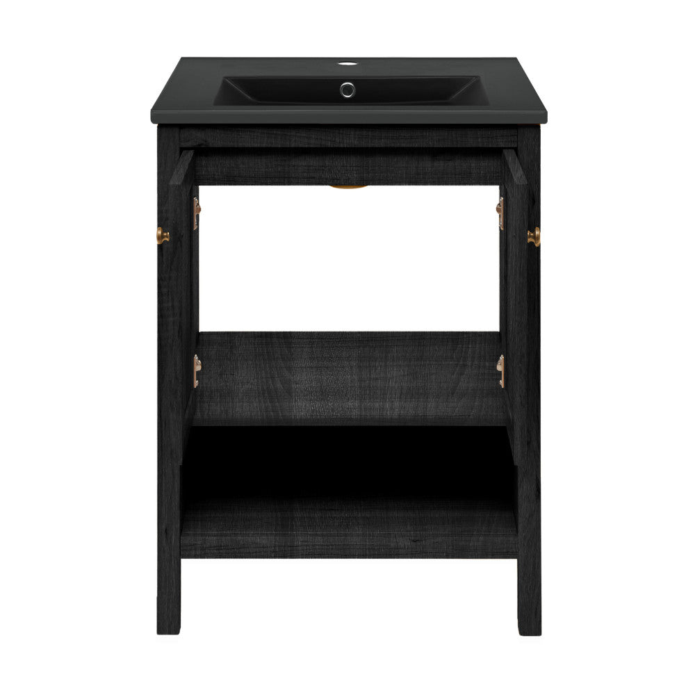 Chateau 24" Freestanding Bathroom Vanity in Black Oak with Black Sink Top