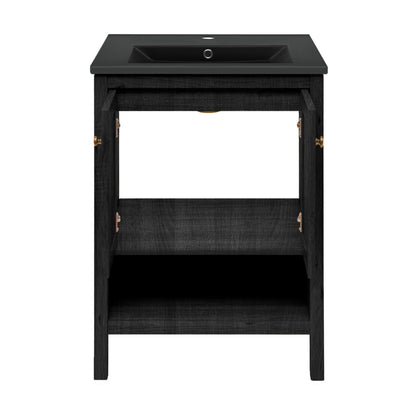 Chateau 24" Freestanding Bathroom Vanity in Black Oak with Black Sink Top