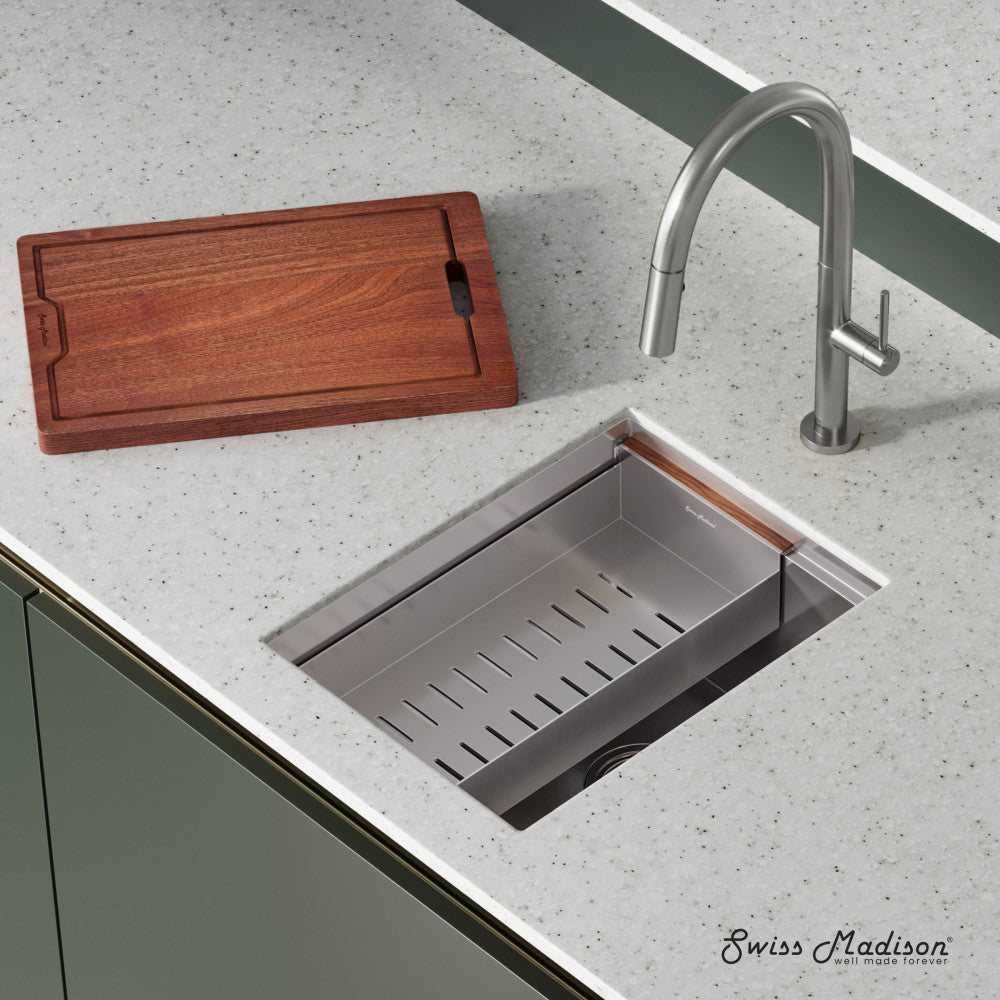 Rivage 15 x 19 Single Basin Undermount Kitchen Workstation Sink