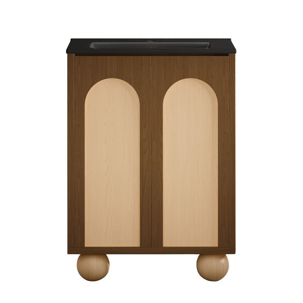 Porte 24" Freestanding Bathroom Vanity in Brown Oak with Black Sink Top