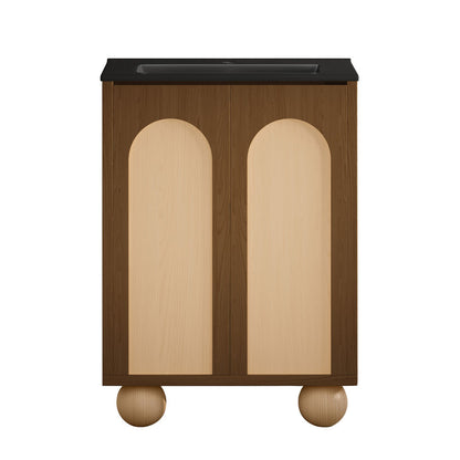 Porte 24" Freestanding Bathroom Vanity in Brown Oak with Black Sink Top