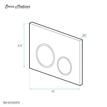 Rectangular dual flush wall-mounted toilet flush plate in white, two circular buttons.