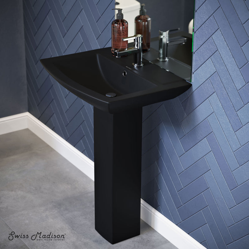 Sublime Square Two-Piece Pedestal Sink in Matte Black