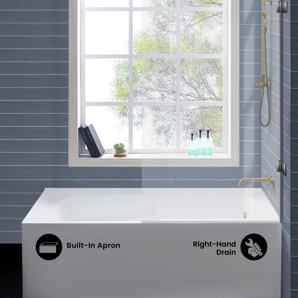Ivy 54 x 30 Right Drain Soaking Alcove Corner Apron Bathtub in Glossy White