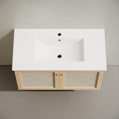 Classe 36" Wall-Mounted Bathroom Vanity in Natural Oak with Single Faucet Hole Vanity Top