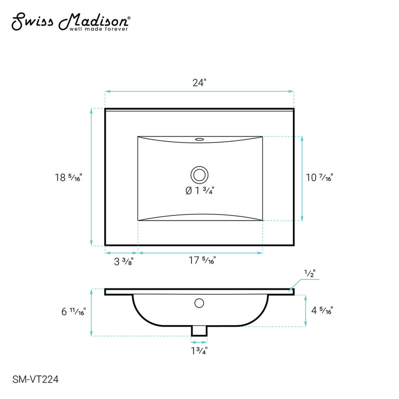 24" Vanity Top Without Faucet Hole