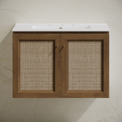 Classe 30" Wall-Mounted Bathroom Vanity in Brown Oak with Widespread Faucet Holes Vanity Top