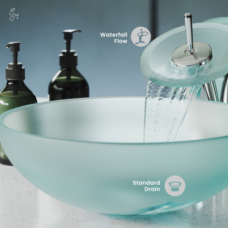 Cascade 16.5 Color Glass Vessel Sink with Faucet, Frost