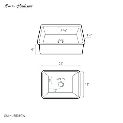 Rochelle 24 x 18 ceramic single basin, drop-in/undermount kitchen sink