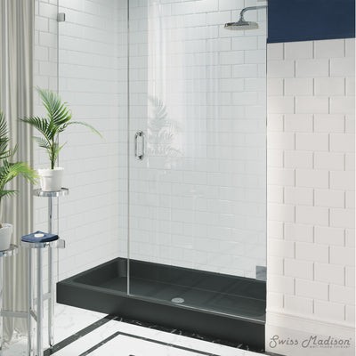 Voltaire 60" x 32" Acrylic Black, Single-Threshold, Center Drain, Shower Base