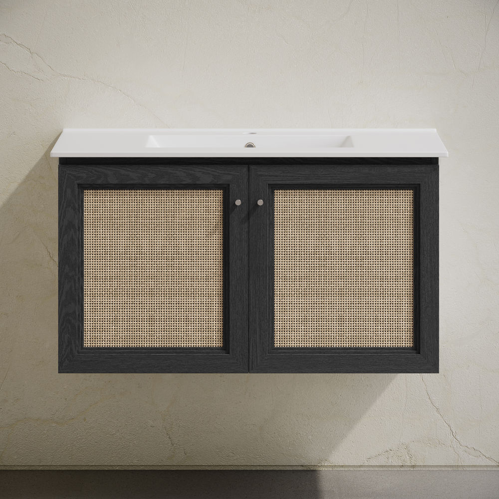 Classe 36" Wall-Mounted Bathroom Vanity in Black Oak with Single Faucet Hole Vanity Top