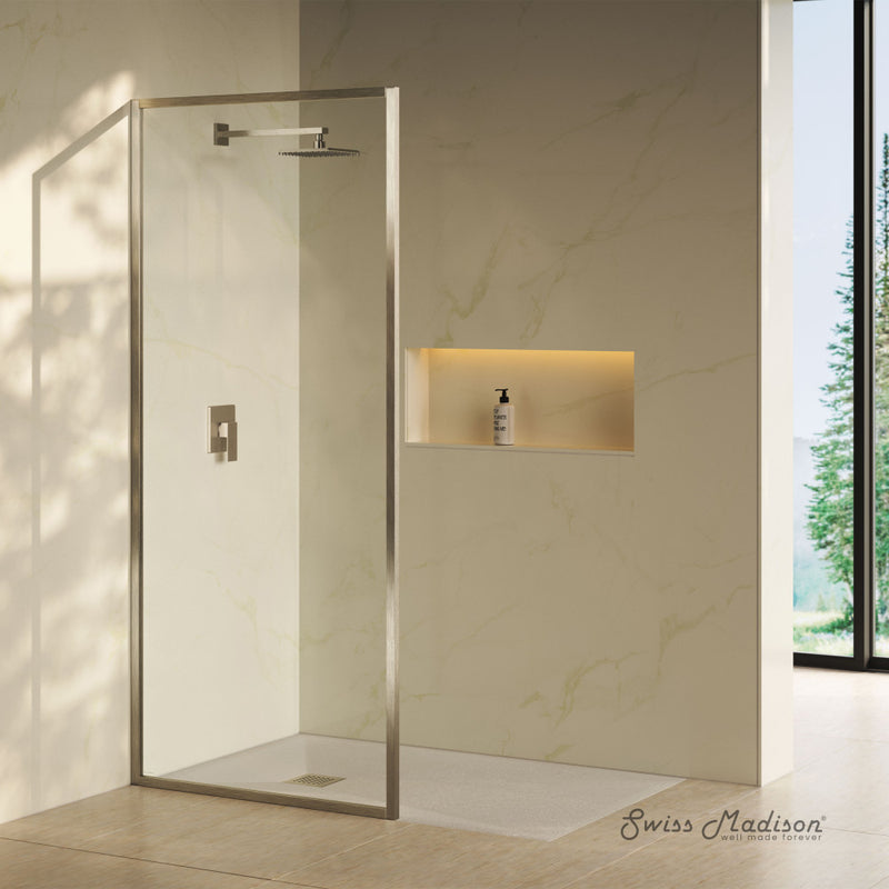 Pierre 34 x 76 Framed Fixed 3/8 in. (10mm) Clear Tempered Glass Shower Door with Nickel Brushed Frame