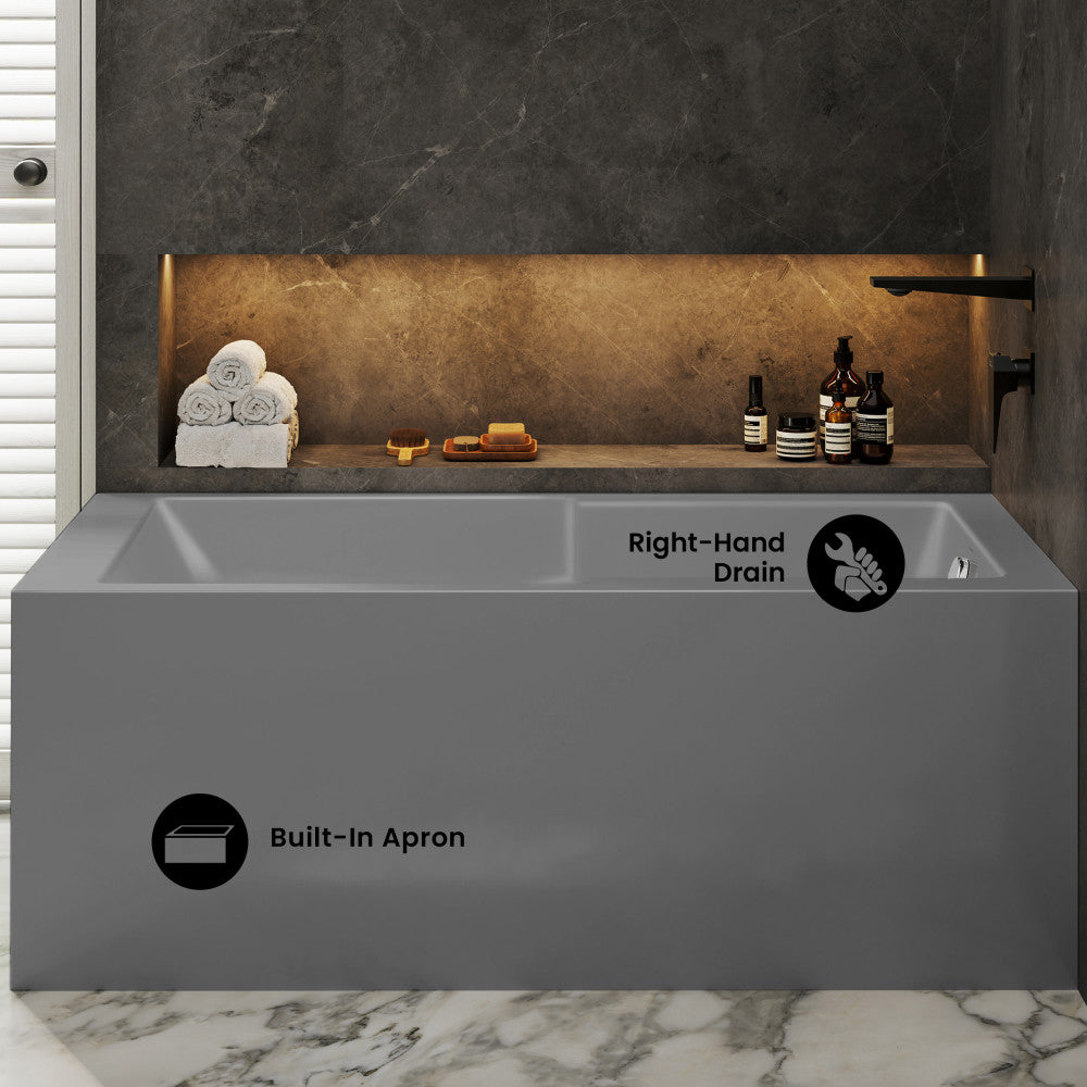 Voltaire 60 x 32 Right Drain Soaking Alcove Corner Apron Bathtub in Glossy Gray