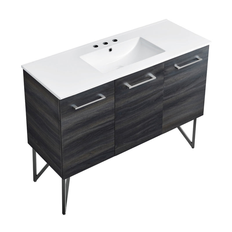 Annecy 48 in. Black Walnut Bathroom Vanity With White, 3-Hole Ceramic Sink Top