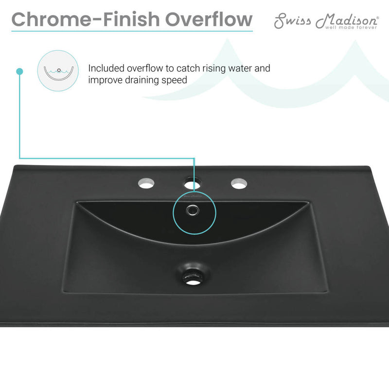 30" 3-Hole Widespread Vanity Sink Top in Matte Black