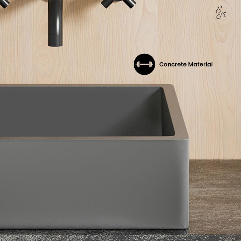 Lisse 15.5" Square Concrete Vessel Bathroom Sink in Dark Grey