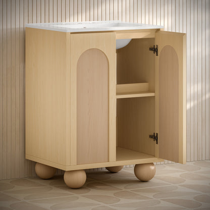 Porte 24" Freestanding Bathroom Vanity in Natural Oak with 3-Hole Widespread Sink Top