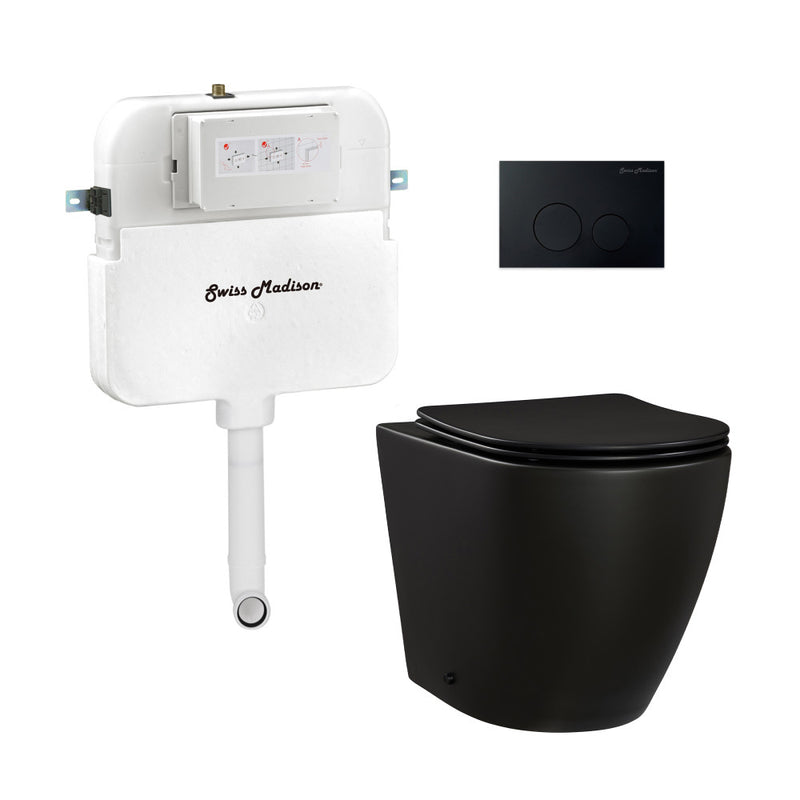 St. Tropez Back-to-Wall Toilet Bundle 0.8/1.6 GPF Dual Flush in Matte Black with Black Flush Plate