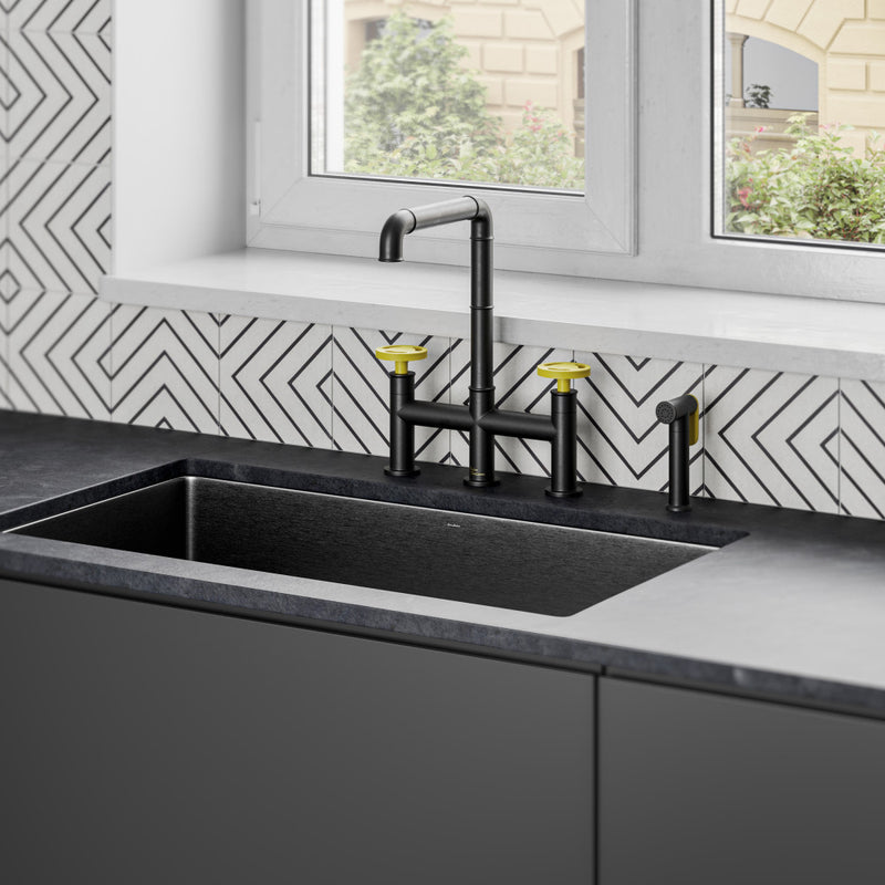 Avallon Pro Kitchen Faucet in Matte Black & Yellow