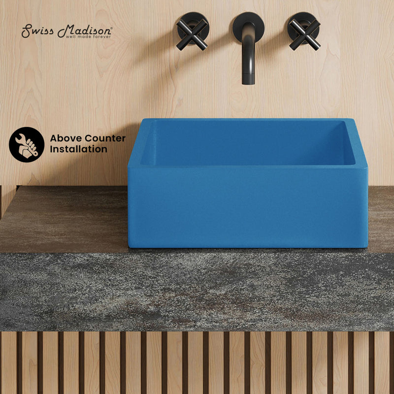 Lisse 15.5" Concrete Square Vessel Sink in Ocean Blue
