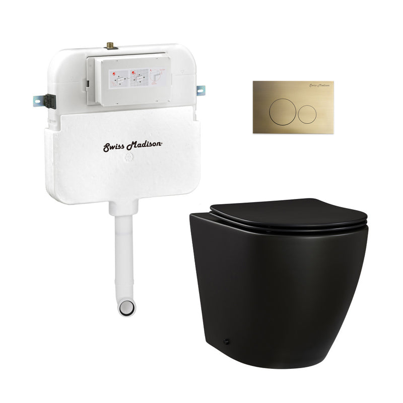 St. Tropez Back-to-Wall Toilet Bundle 0.8/1.6 GPF Dual Flush in Matte Black with Brass Flush Plate