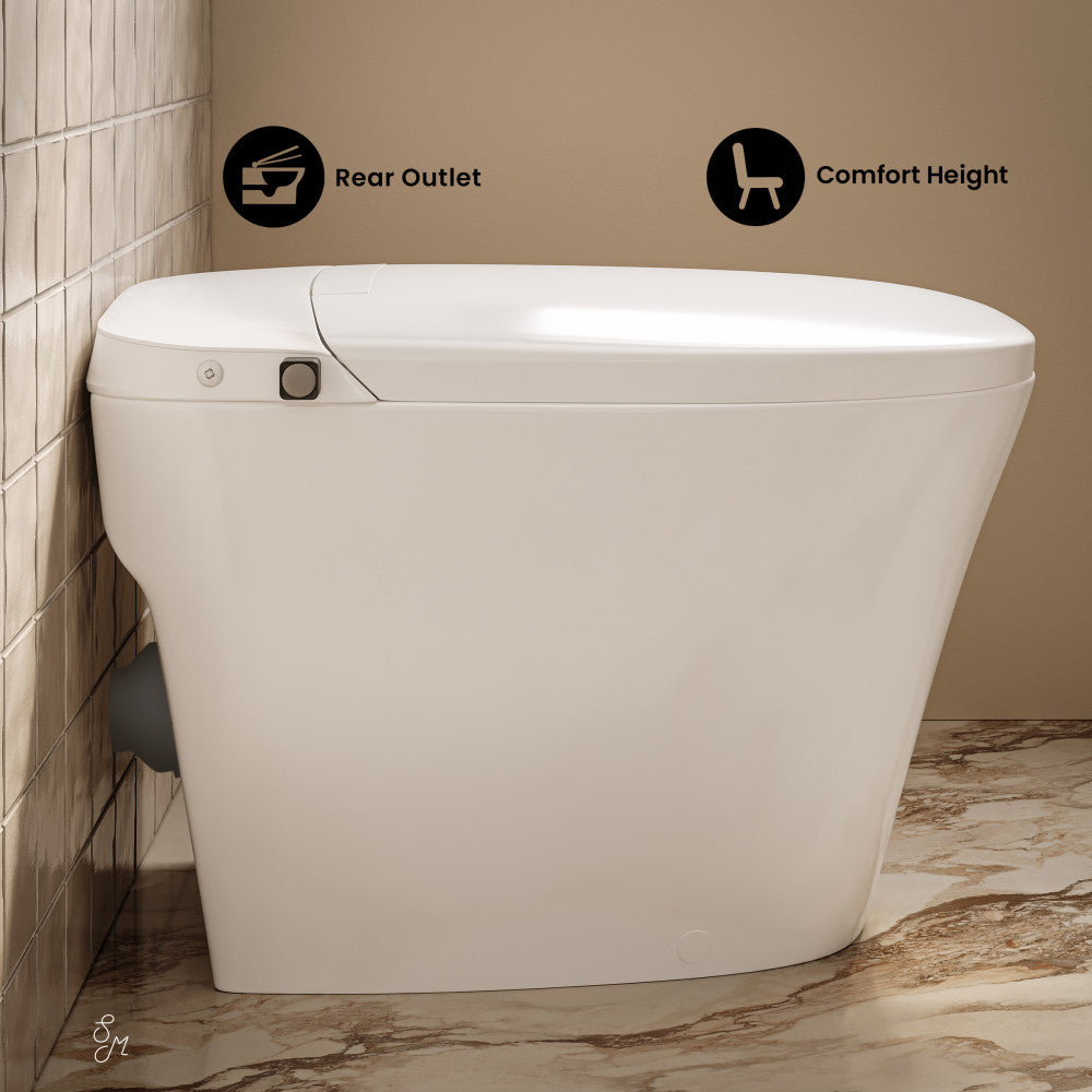 Hugo H Power Flush Tankless Toilet 7" Back Outlet 1 GPF Non-Electric Toilet with Integrated Tank and Manual Bidet in Glossy White