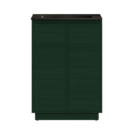 St. Tropez 24" Freestanding Bathroom Vanity in Green Oak with Black Sink Top