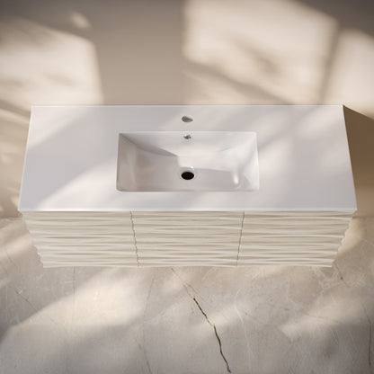 Cascade 48" Wall-Mounted Bathroom Vanity in White Oak with Sink Top