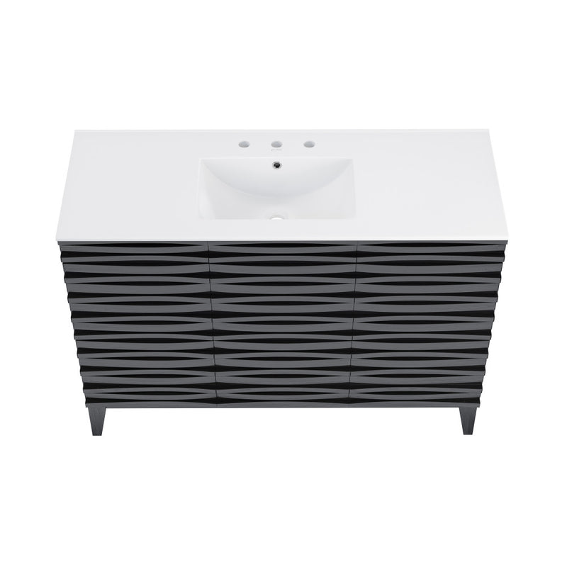 Cascade 48 in. Black Oak Bathroom Vanity With White, 3-Hole Ceramic Sink Top