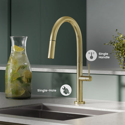 Chalet Single Handle, Pull-Down Kitchen Faucet in Brushed Gold
