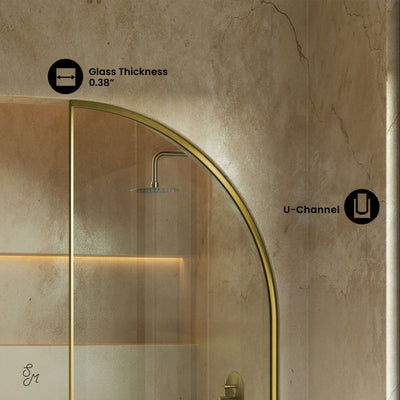 Demi 34 x 58 Framed Fixed 3/8 in. (10mm) Clear Tempered Glass Tub Door with Gold Brushed Frame