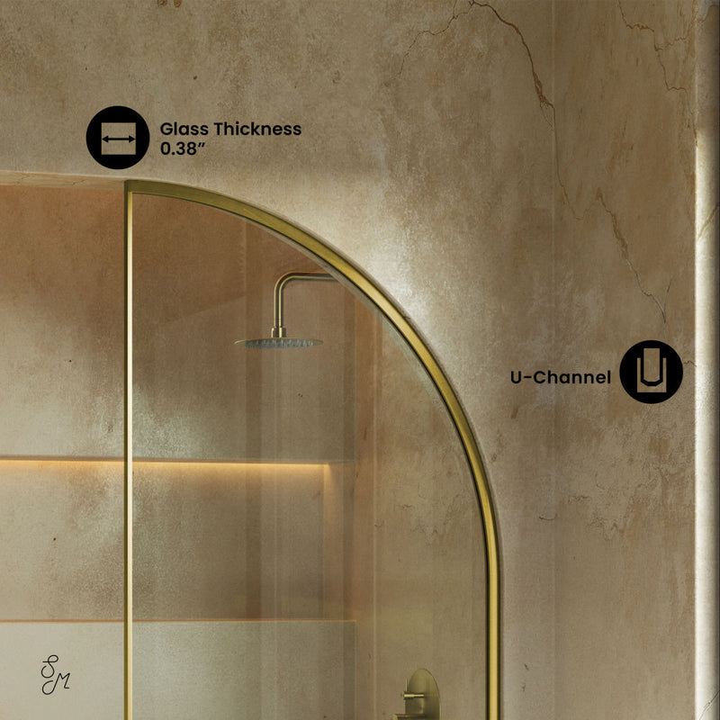 Demi 34 x 58 Framed Fixed 3/8 in. (10mm) Clear Tempered Glass Tub Door with Gold Brushed Frame