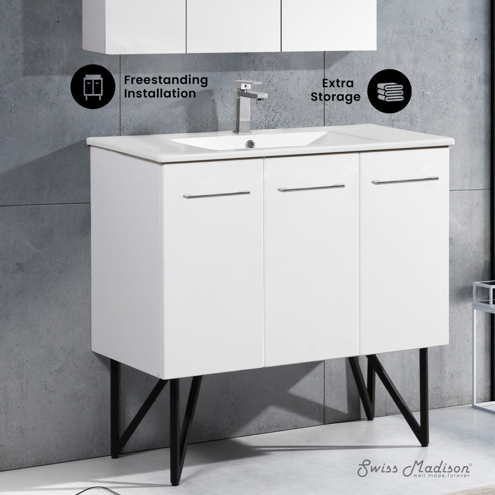 Annecy 36" Freestanding Bathroom Vanity in White with Sink Top