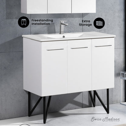 Annecy 36" Freestanding Bathroom Vanity in White with Sink Top