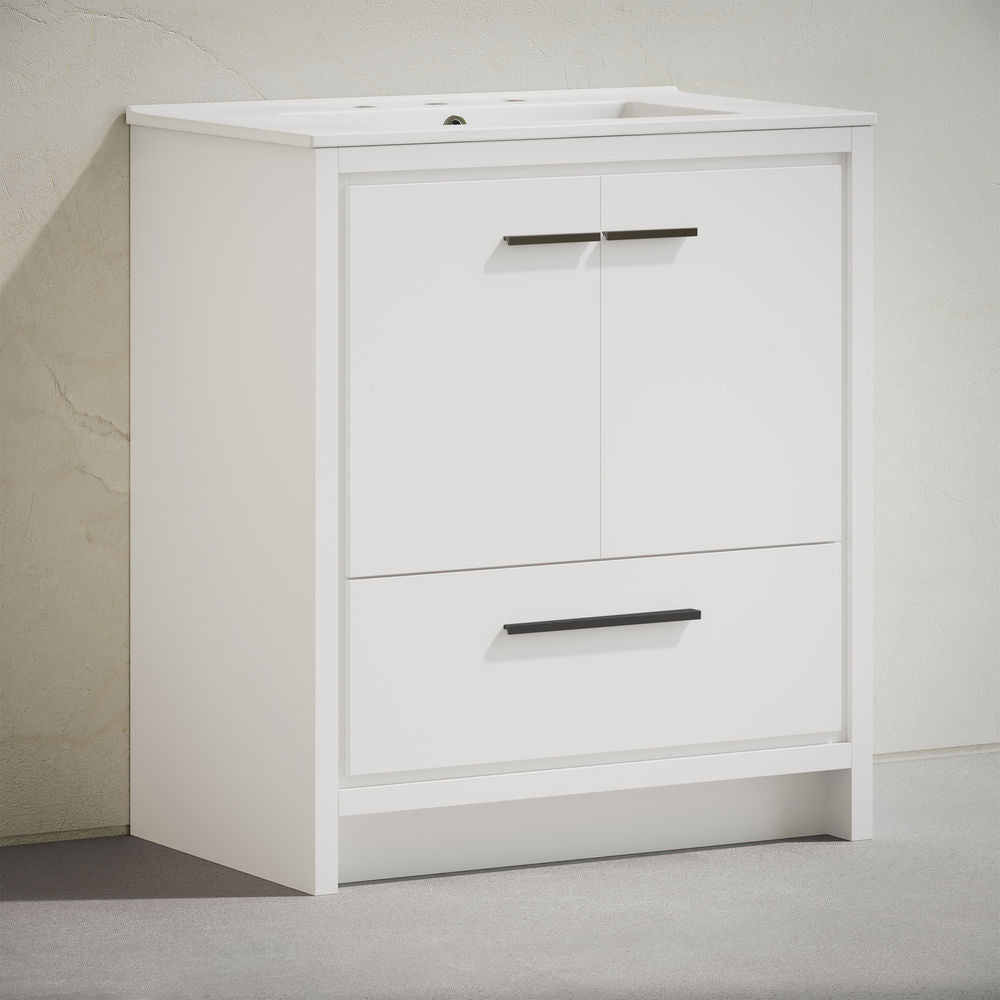 Virage 30" Freestanding Bathroom Vanity in White with 3-Hole Widespread Sink Top