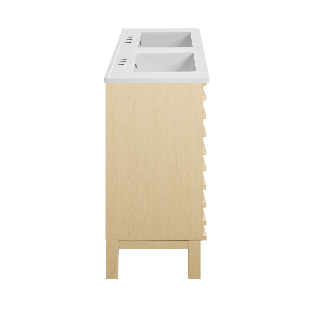 Cascade 48 in. Natural Oak, Double Basin Bathroom Vanity With White, 3-Hole Centerset Ceramic Sink Top