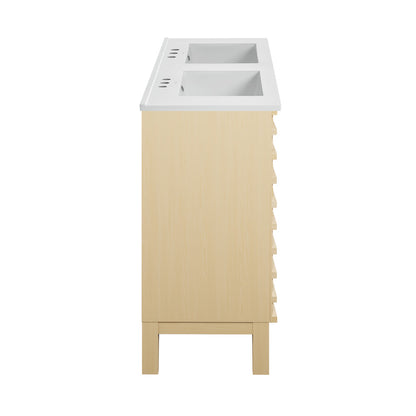 Cascade 48 in. Natural Oak, Double Basin Bathroom Vanity With White, 3-Hole Centerset Ceramic Sink Top