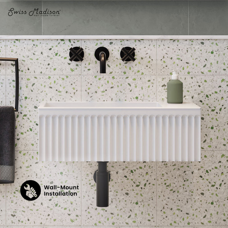 Delice 24" Rectangle Wall-Mount Bathroom Sink in Matte White