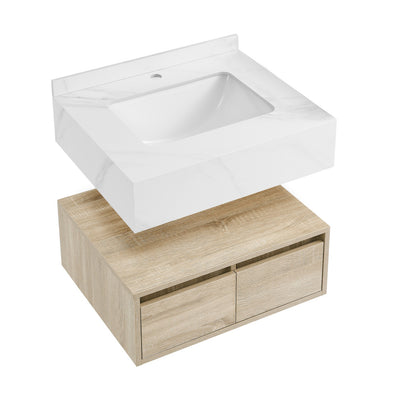 Avancer 24" Wall-Mounted Bathroom Vanity in Weathered Oak with Sink Top