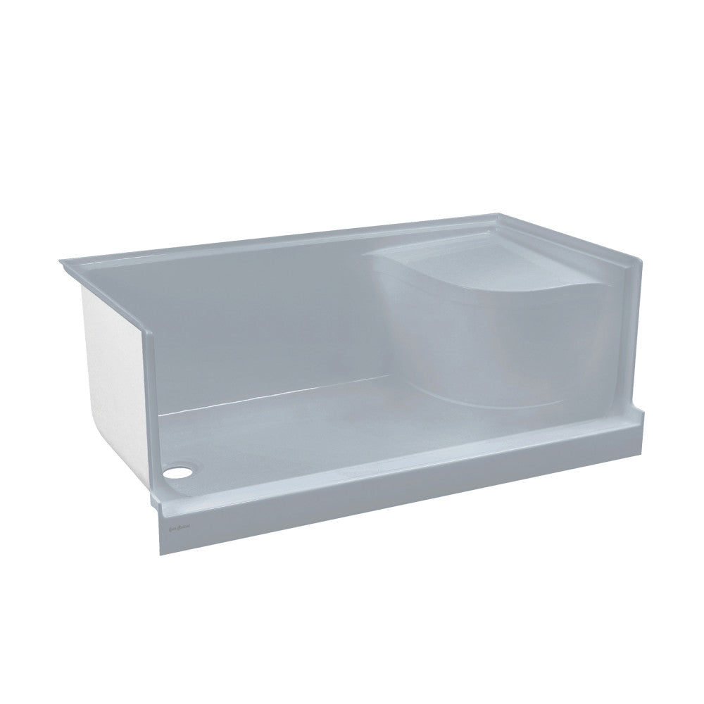 Aquatique 60" x 32" Single Threshold Shower Base With Left Hand Drain and Integral Right Hand Seat in Gray
