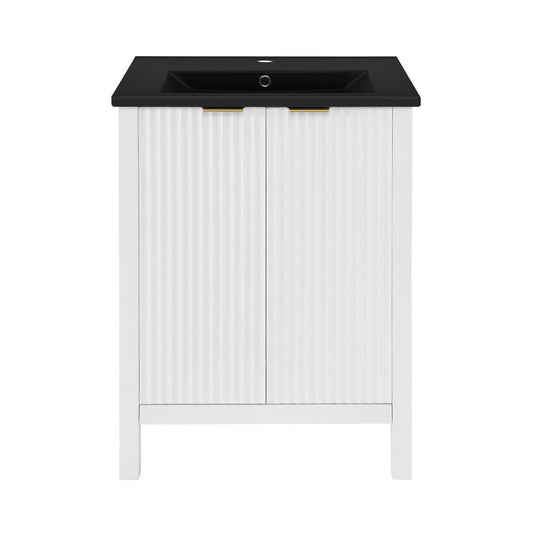 Bastille 24 in. White Bathroom Vanity With Black Ceramic Sink Top